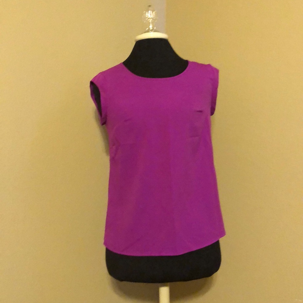 Keyhole Back Faux Silk Purple Blouse